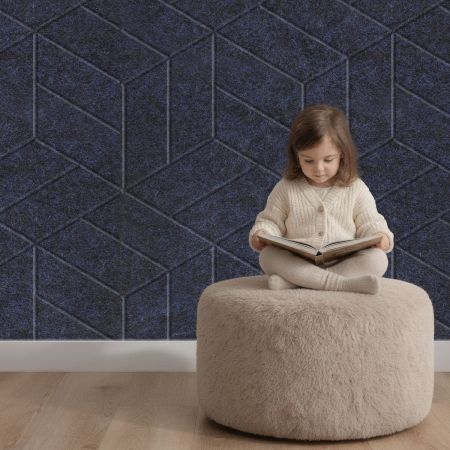 Wandpaneel vilt, kubus, donkerblauw – 2950 x 1200 mm