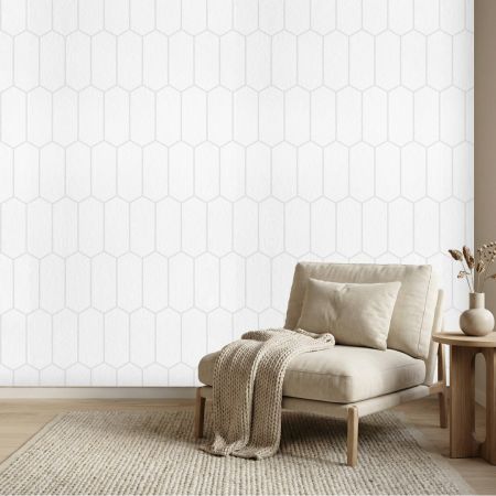 Wandpaneel vilt, hexagon, wit - 2950 x 1200 mm