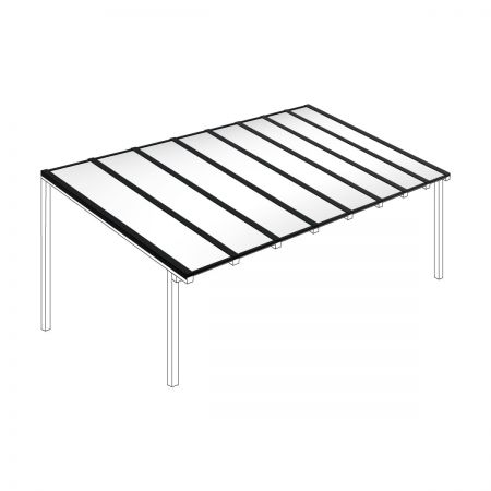 Polycarbonaat kanaalplaten dak opaal wit compleet, vrijstaand, breedte tot 8,06 m x diepte tot 3,5 m. Profielen zwart