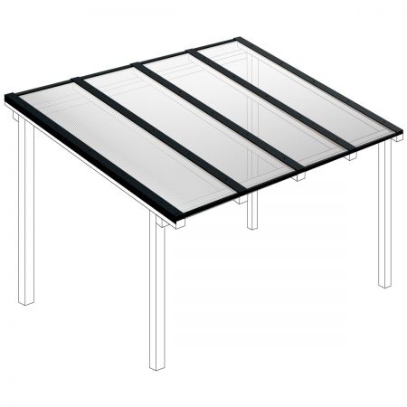 Polycarbonaat kanaalplaten dak helder compleet, vrijstaand, breedte tot 4,06 m x diepte tot 3 m. Profielen zwart