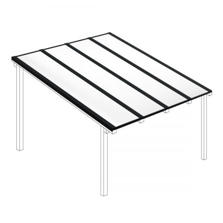 Polycarbonaat kanaalplaten dak opaal wit compleet, vrijstaand, breedte tot 4,06 m x diepte tot 4,5 m. Profielen zwart