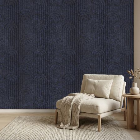 Wandpaneel vilt, poortjes, donkerblauw – 2950 x 1200 mm