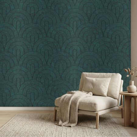Wandpaneel vilt, waaier, donkergroen – 2950 x 1200 mm